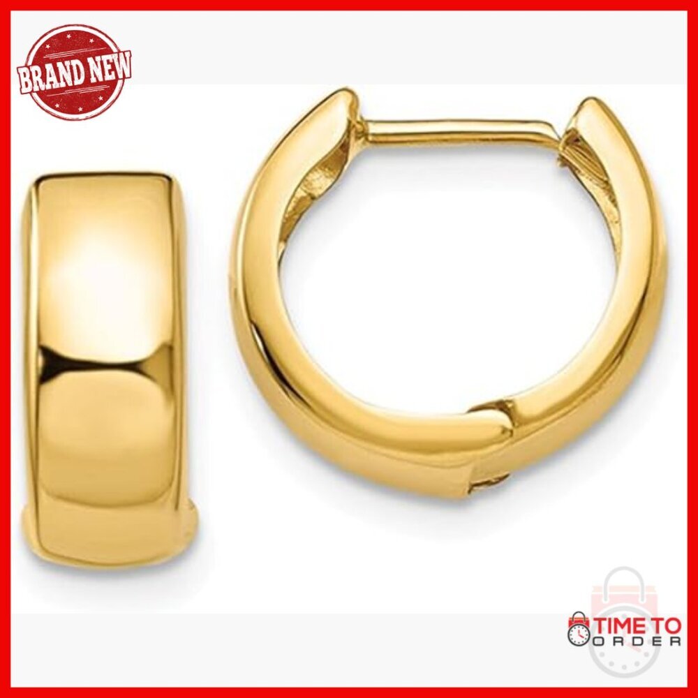 14K Gold Huggie Hoop Earrings 5mm Wide 0.5 Inch Diameter